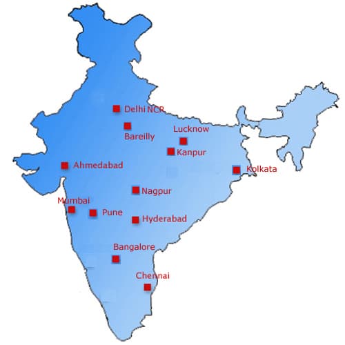 India map — service locations